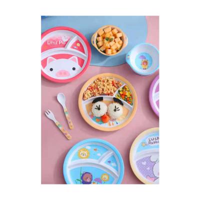 China Sustainable Kids Tableware Set With Spoon Kids Cartoon Tableware Kid's Dinnerware Plate And Plate Set for sale