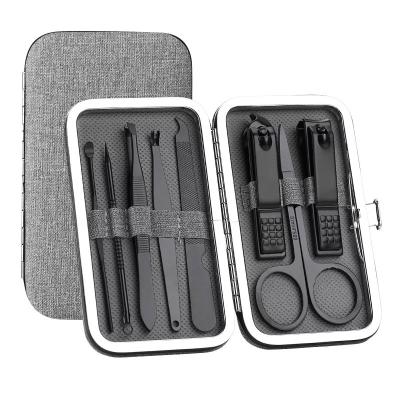 China Durable Stainless Steel 7/8pcs Manicure Set in Black Pink Gray Case for sale