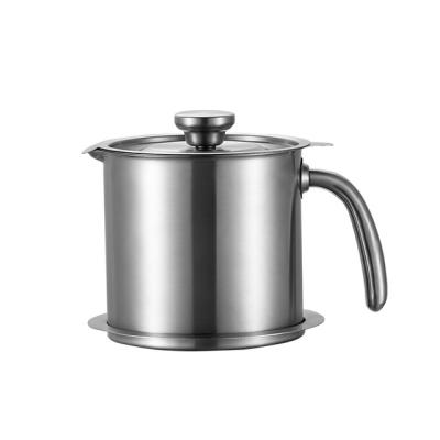 China Durable 304 Stainless Steel Grease Strainer And Container Oil Filter Pot With Rustproof Lid And Handle for sale