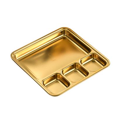 China Sustainable Canteen Serving Dish - Gold Factory Sale 304 Stainless Steel Silver Canteen Use Korean Serving Dish Tray Dish Takeaway Plate for sale