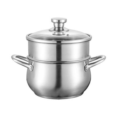 China Sustainable Drum-shape Steaming Soup Stock Pot 2 Pieces Milk 304 Stainless Steel Pot Kitchen Cooking Pot With Glass Lid For Kitchen for sale