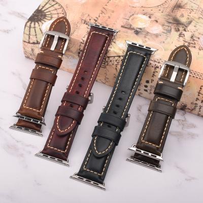 China Durable High Quality Genuine Leather / Vintage Watch Strap For Apple Watch Band Se 6 7 5 4 3 2 1 41 45 MM 7 Series Watch Band Leather Band for sale