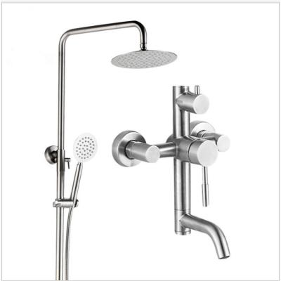 China With Shower System Luxury Slide Bar Stainless Steel Wall Mounted Shower Column With Overhead Rain Tub Faucet Bathroom Shower Set for sale