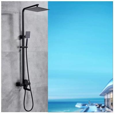 China With Slide Bar Shower System Faucet In The Wall Stainless Steel Rainfall Bath Shower Set Swivel Bath Spout Bathroom Black Shower Column for sale