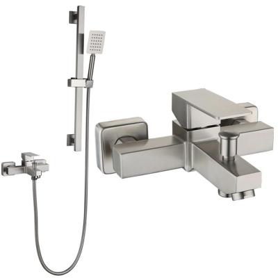 China Without Slide Bar 304Stainless Steel Wall Mount Shower Faucet With One Hand Held Shower Head Set With Hose Slide Bar Adjustable Tub Faucet for sale