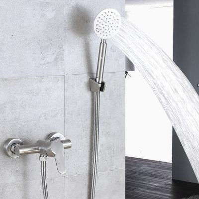 China Sliding Bar Free 304 Stainless Steel Shower Faucets Hot And Cold Shower Bathroom Wall Mount Faucet Mixer Brushed Bathtub Faucet à venda