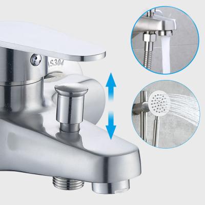 China Without Slide Bar Bathroom Wall Mount SUS304 Stainless Steel Modern Bathtub Faucet With Sprayer Shower Handheld Mixer Taps for sale