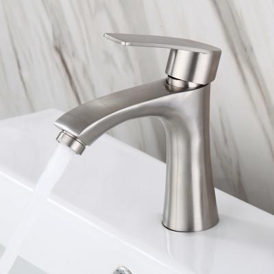 China Hot And Cold Bathroom Luxury Single Sink Faucet 304 Metered Thermostatic Single Handle Stainless Steel Mixer Basin Faucet for sale