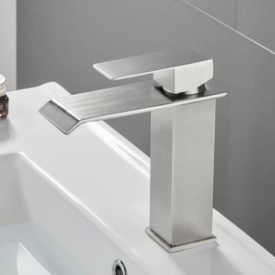 China Universal Vessel Thermostatic Vanity Design Waterfall Bathroom Faucets SUS304 Single Lever Hot And Cold Water Basin Faucet for sale