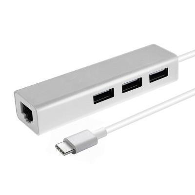 China USB-C to Gigabit Ethernet USB A 3.0 Adapter Hub , Type-C Thunderbolt 3 to Ethernet with 3-Port USB Hub N-UHLC10C for sale