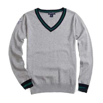 China Hot Selling School Fashion Spring Custom Black/Gray V Neck Collar Long Sleeves Cotton Pullover School Children Knitting Sweaters for sale