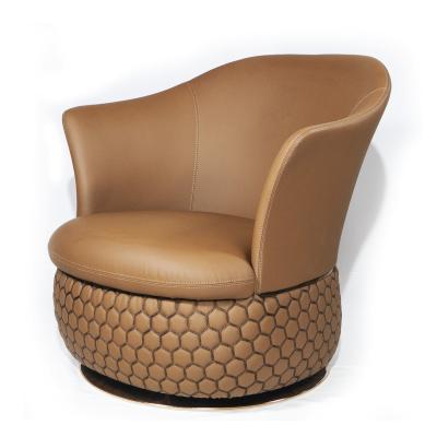 China Elegant Modern Round Design Brown Leather Single Sofa Swivel Swivel To Relax Luxury Hotel Lounge Chair for sale