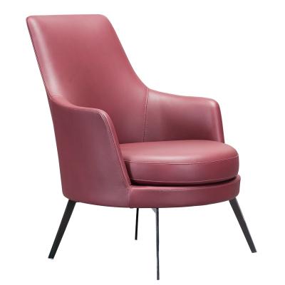 China New Modern High Density Cold Processing Foam High Sitting Back Matel Leg Upolstery Living Room Furniture Red Leather Leisure Side Chairs for sale