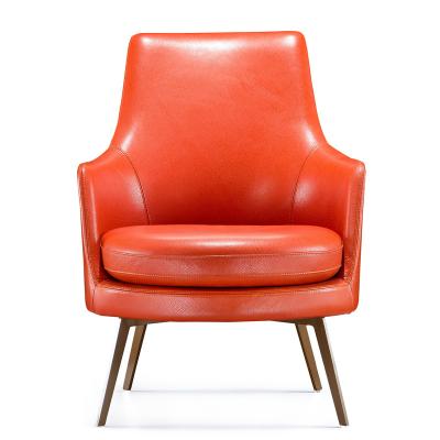 China 2020 Modern Foam Treatment Accent Chair High Back Matel Comfortable High Density Cool Fancy Orange Leather High Density Upholstery for sale