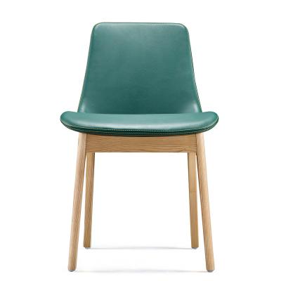 China Minimalism cold high density modern style solid wood dining funiture green leather nordic chairs for sale