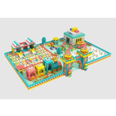 China Indoor Playground Kids Indoor Lldpe Foam Soft EPP Large Building Block The Train Theme With Plastic Slide And Ball Pool for sale