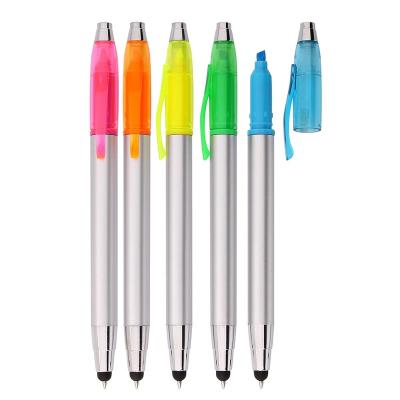 China Ball Pen+Touch+highligher phone touch ballpoint pen with highlighter stylus pen for touch screen for sale