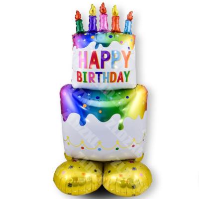 China Gift Toy Standing 3D Double Layer Cake Foil Balloon Big With Bottom Balloons 4 Color Bases To Choose From, Birthday Party Decoration for sale