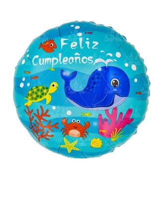 China 2022 18inch Round Happy Birthday Ocean Whale Shark Aluminum Foil Film For Kids Birthday Party Decoration Boy Amazon Hot Selling Helium for sale