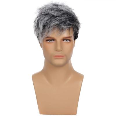 China Loose Wave 2022 Wholesale Hot Sale Gray Wig Short Layered Gray Mixed Natural Black Synthetic Halloween Cosplay Costume Wigs For Men for sale