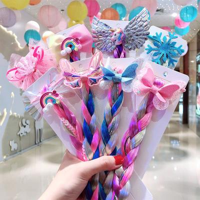 China 2022 New Hair Colored Ponytail Kids Hair Extensions Cute Cartoon Girls Bow Bu Kids Extension Girls Accessories for sale