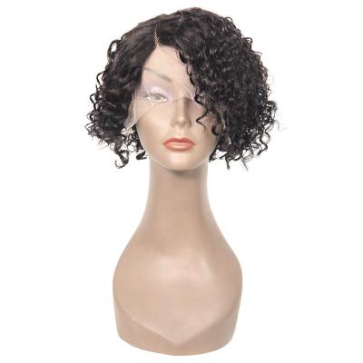 China Original Water Wave Pixie Cut Lace Front Human Hair Wig Full Lace 13x4 Deep Curly Wave Swiss Short Bob Wig For Black Women for sale