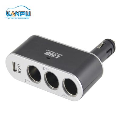 China DC 12V/24V Car Charger 1 To 3 USB Supply In-car Charger Adapter&Triple Cigarette Lighter Socket for sale