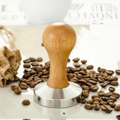 China 304 Stainless Steel Durable Flat Wooden Base 58mm Handle Coffee Tamper for sale