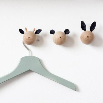 China Multifunctional Eco-friendly Natural Sustainable Bedroom Cartoon Wooden Hook For Kids for sale