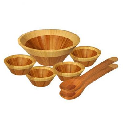 China 6 Piece Sustainable Natural Bamboo Salad Bowl Set With Spoon And Fork for sale