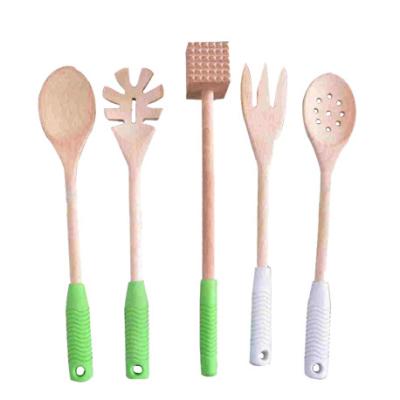 China Sustainable High Quality Wooden Kitchen Utensils With Rubber Handle for sale