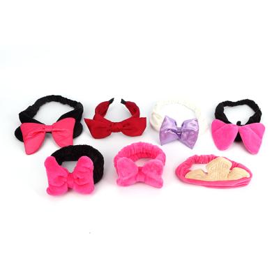 China European and American style custom wholesale women's accessories cute butterfly bow fleece wash face headband makeup soft headband for sale