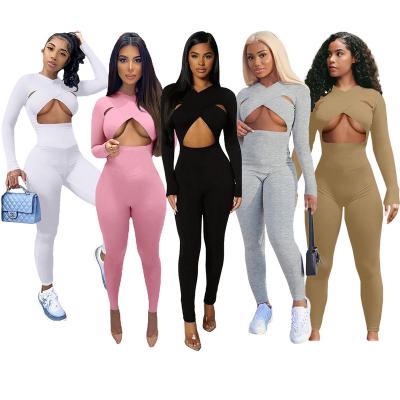 China New Product Recommendation High Quality QUICK DRY Women's Solid Color Sexy Slim Yoga Clothes One-Piece Jumpsuit Overalls for sale