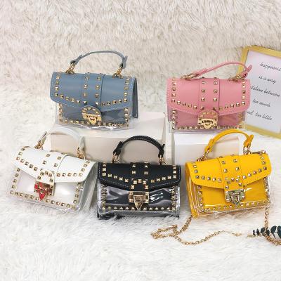 China New Fashion Casual Collocation C.I.S. Messenger Bag Chain Female Rivets Square PVC Clear Jelly Bag Shoulder Bag Transparent Handbag for sale