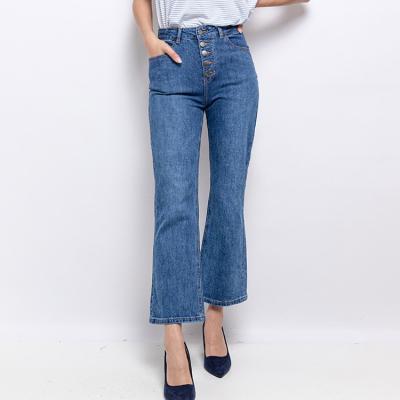 China 2020 Breathable Flared Waisted Skinny Stretchy Multiple Mom Jeans Buttons Jeans Women High Rise Jeans for sale