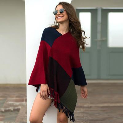 China New Anti-wrinkle women's shawl tassel women's coat knitted top elegant temperament color cape for sale