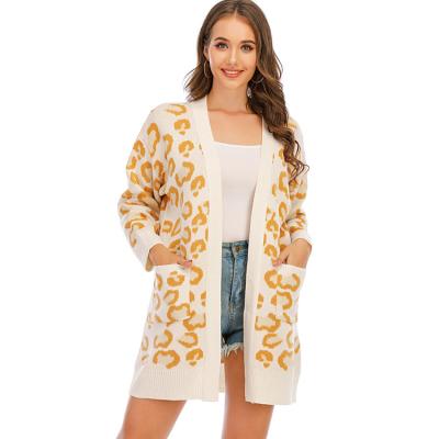 China Anti-wrinkle 2020 new ladies Autumn Long Knitted Leopard Print fashion sweater women big Outwear coated long sweater oversized cardigan for sale