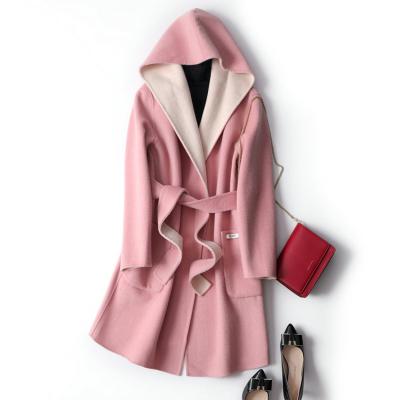 China 2020women's jackets breathable and hooded coats women's long wool reversible coat for sale