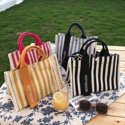 China Instant Shopping Women Multicolor Street High Quality Fashion Stripe Design Canvas Storage Tote Bag for sale