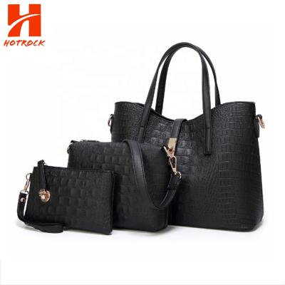 China Eco-Friendly 3 Pieces Women Handbag Luxury PU Tote Bag Set In Croc Leather for sale