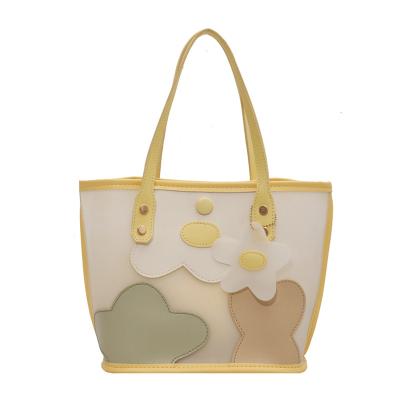 China Fashion Personality Design Flowers Cute Shopping PVC Transparent Tote Bag For Women for sale