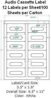 China Audio Cassette Label 12 Labels per Sheet/100 Sheets per Carton for sale