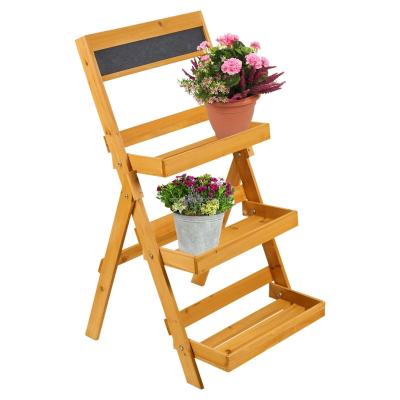 China High Quality Wooden Country Flower Plant Pot Rack 3 Tier Folding Shelf Rack Display Garden Greenhouse Storage for sale