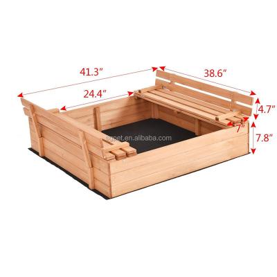 China Outdoor Wooden Wooden Sandbox Sandbox with Cover for Kids Foldable Benches for Backyard, Lawn, Garden for sale