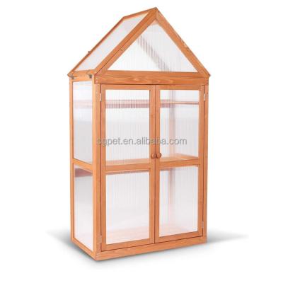 China Easily assembled outdoor Mini Greenhouse, wooden layers frame with bottom shelf for sale