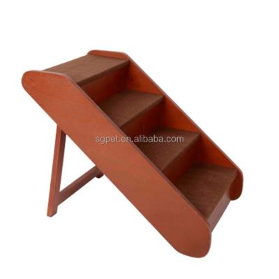 China Sustainable Customized Foldable Wooden Pet Farm Steps Wooden Dog Stairs Puppy Support Ladder Fold Down Car Dog Stair Railings for sale