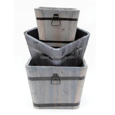 China Wholesale Country Wooden Planter Box Customize Heavy Duty Wooden Barrel 4 Flower Pot Decoration Sets For Home And Garden Square Pot for sale