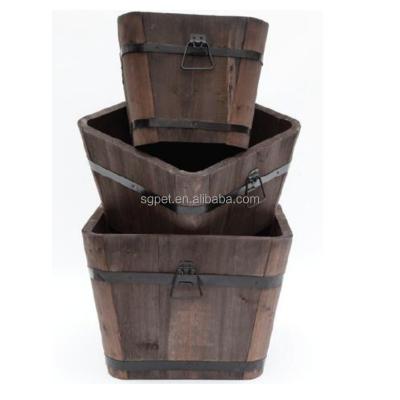 China Country Customize Heavy Duty Wooden Planter Box Wooden Barrel Flower Pot Decoration 4 Sets Wholesale For Home And Garden Square Pot for sale