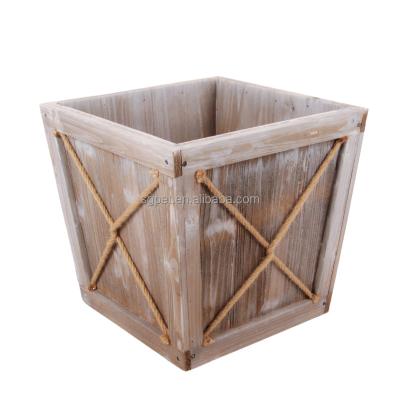 China Country Wooden Square Planter Box Barrel Flower Pot Wooden Tapered Decoration for Home and Garden Water Based Paint for sale