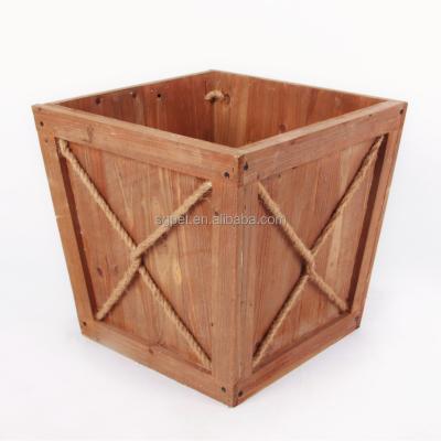 China Wholesale Country Customize Wooden Square Planter Box Wooden Tapered Barrel Flower Pot Decoration For Home And Garden Water Based Paint for sale